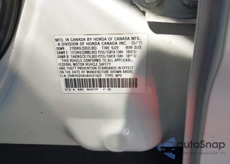 2010 Acura Mdx Technology Package z USA, uszkodzony, nr VIN 2HNYD2H45AH521622